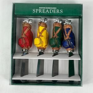Boston Warehouse Golf Club/Bag Themed Cheese Spreaders Vtge 1995 Lot of 4 NIOB